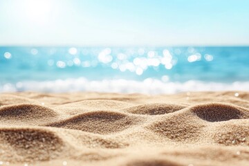 Obraz premium summer background of beach sand in the foreground and sea in the background, ai