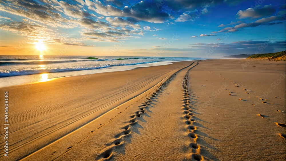 Canvas Prints Tracks left in the sand on a serene beach, tracks, footprints, beach, sand, coastline, nature, summer, vacation, relaxation