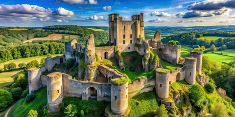 Obraz premium Ruins of Castle Hierges, an ancient fortress in France, castle, ruins, Hierges, France, ancient, historic, architecture