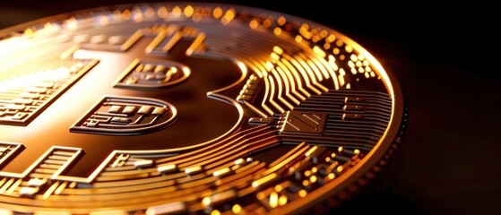 Bitcoin cryptocurrency coin, with a glowing effect, illustrating the digital and futuristic nature of crypto