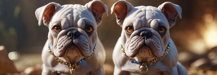 Obraz premium Two White French Bulldogs with Gold Chains