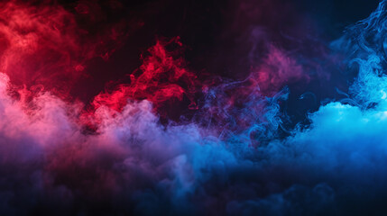 Fog in red blue neon light on black background.