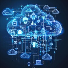 Abstract digital illustration of a cloud computing network.