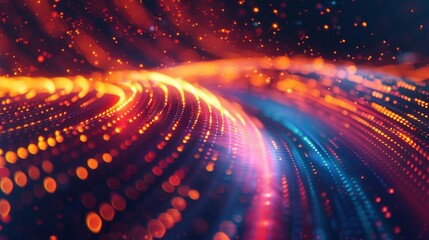 Abstract swirling light and particles in vibrant colors.