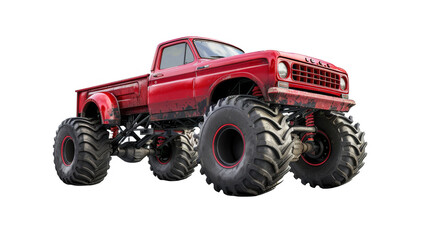 Obraz premium A red monster truck with huge tires and a black grill