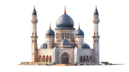 A large white building with blue domes and gold accents