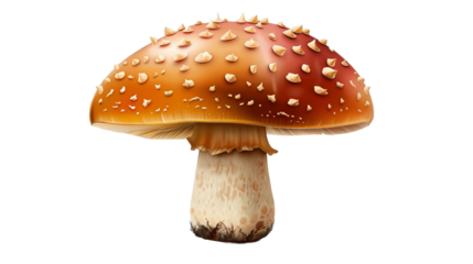 A mushroom with a brown cap and red stem