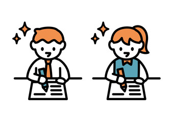 勉強する高校生男女のイラスト