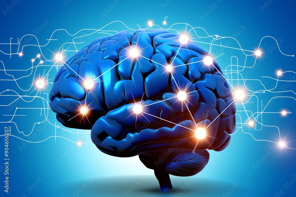 Poster red neural network with electronic circuits and intricate connections showcasing brain technology