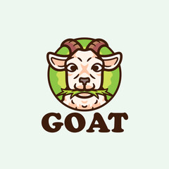 Goat eating grass character cartoon mascot logo design