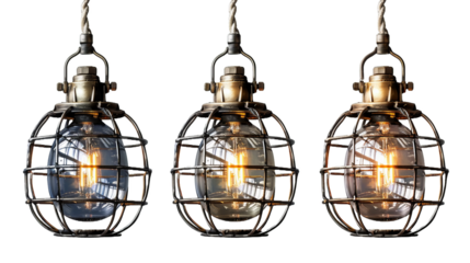 Three different colored light fixtures with a wire hanging from them