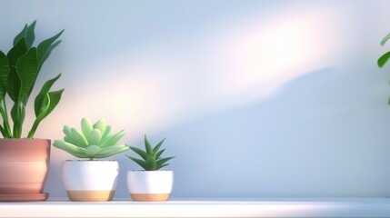 Modern bookshelf with lush plants, enhancing virtual office aesthetics, minimalist design, clean lines, stylish decor, ideal for contemporary workspaces.