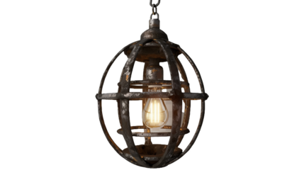 A lighted globe hanging from a chain