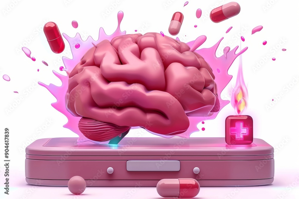 Aufkleber bright pink brain with explosive creativity effect, emphasizing dynamic cognitive processes