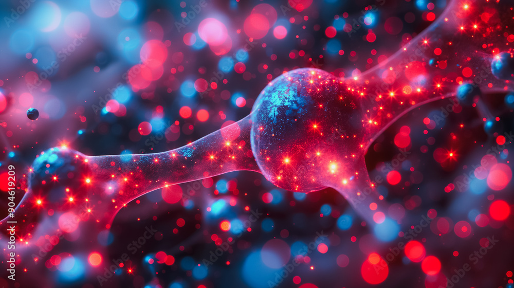 Poster neural network and molecular structures visualized digitally, representing cutting-edge scientific r