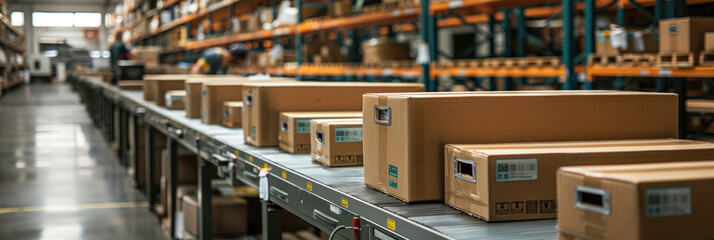 Fototapeta premium Boxes and crates being labeled and scanned for tracking.