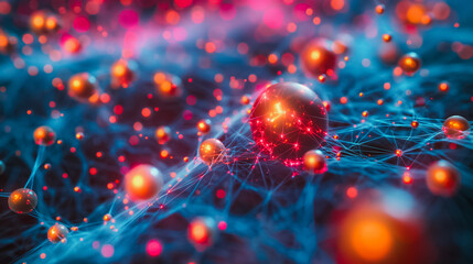 Neural network and molecular structures visualized digitally, representing cutting-edge scientific research and biotechnological progress.