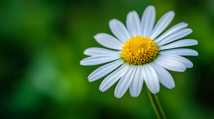 Obraz premium Single white daisy flower blooming in green background