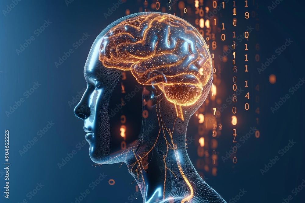 Aufkleber golden brain circuits in profile view explore the seamless integration of technology and mental capa
