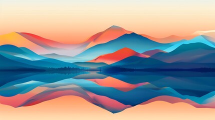 Abstract Landscape with Mountains and Lake Reflection