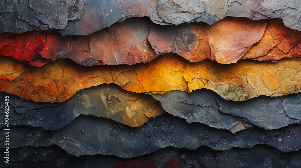 Aufkleber a painting of a mountain range with a variety of colors and textures. the painting conveys a sense o