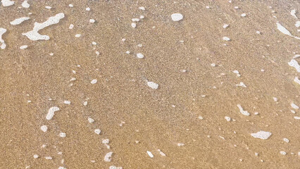 海辺の砂浜に打ち寄せる波と泡