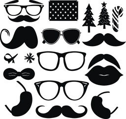 Festive Silhouette Icons: Mustache, Glasses, Lips