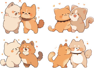 Obraz premium Cute Cartoon Animals Hugging