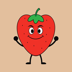 Strawberry Fruit Cartoon Mascot Character. Strawberry icon. Cute fruit vector character set isolated on white background.