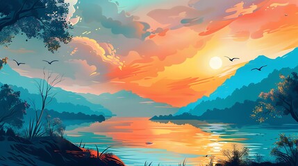 Sunset Over a Serene Lake