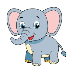 Cute Elephant Cartoon Vector Icon illustration On White Background.