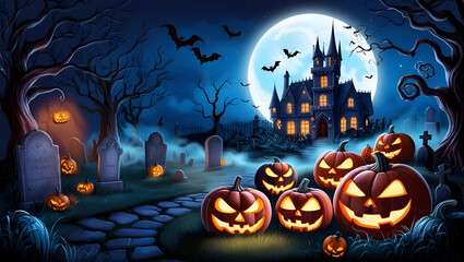 Realistic halloween background with cemetery
