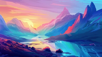 Vibrant Sunset Over Mountain Lake