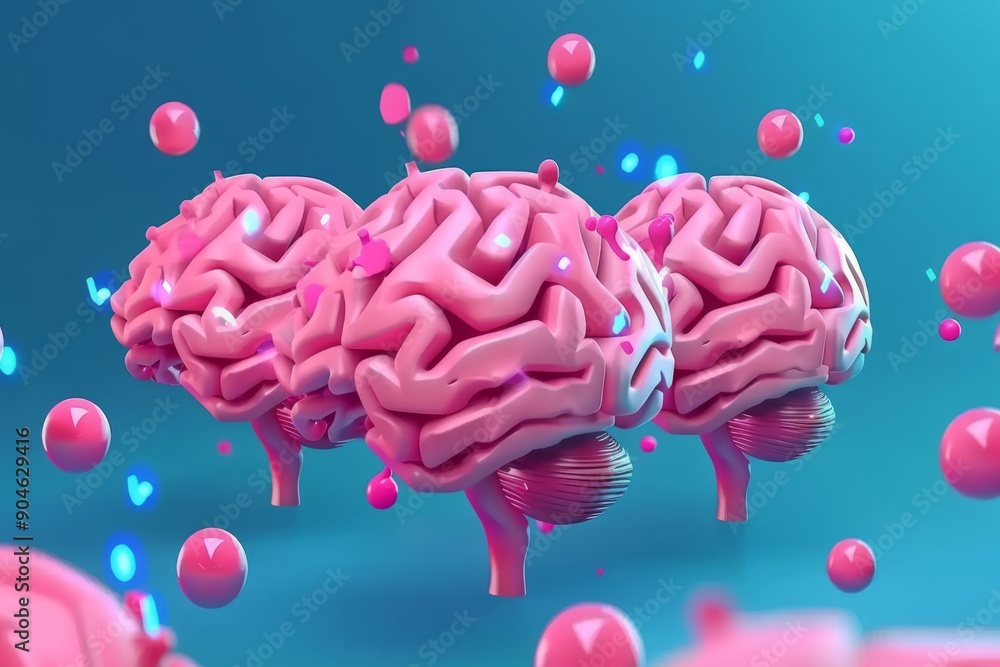 Poster floating brain models in serene waters depict the tranquil yet dynamic nature of thought processes.