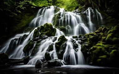 Obraz premium Waterfall in Lush Forest