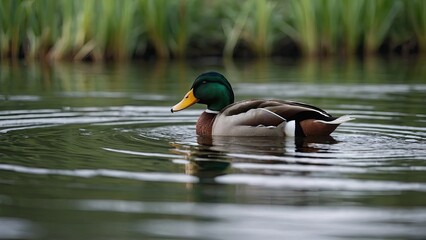 Obraz premium A photo of a duck gliding gracefully across a tranquil pond
