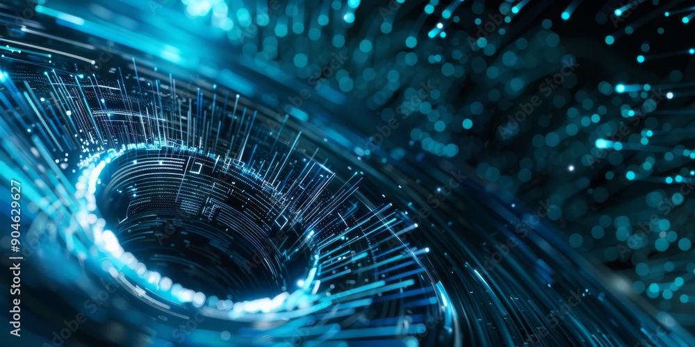 Poster futuristic abstract data network with bright blue lights, a dynamic and modern setting
