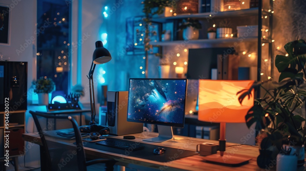 Poster modern poster design workspace with transparent creation tools and glowing designs for a high-tech a