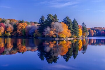 Fototapeta premium autumn trees reflected in water