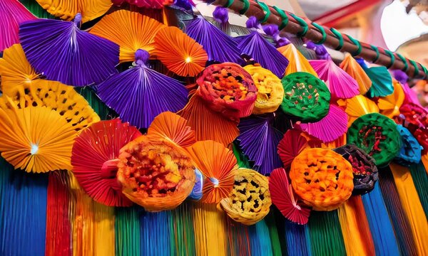 Colorful Paper Decorations at a Festival
