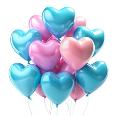 Blue and Pink Heart shape balloons isolated on transparent background cutout