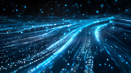 Obraz premium This abstract image features a vibrant light beam, surrounded by moving particles, evoking a futuristic aura.