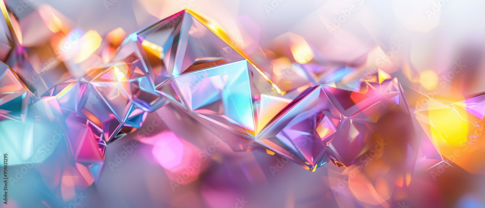 Poster abstract background, a stunning display of translucent geometric shapes glistening with iridescent t