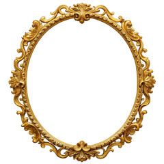 Antique round oval gold picture mirror frame isolated on transparent background