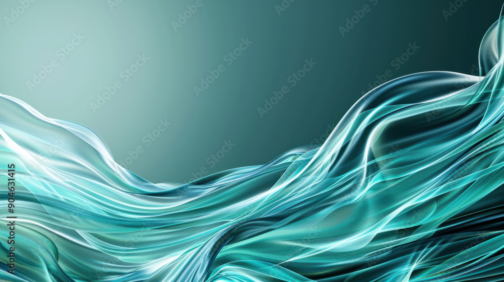 Poster technology background, dynamic neon patterns flow through the canvas, swirling in shades of green an