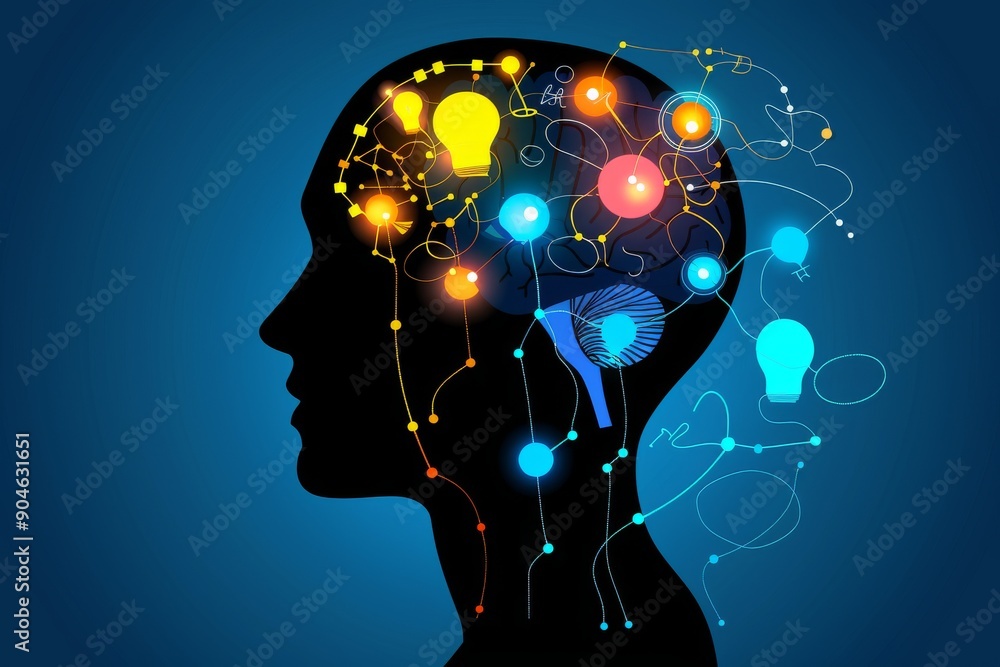 Poster exploding brain concept with vibrant fireworks, capturing the moment of sudden insight or idea.