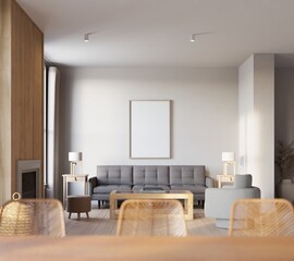 modern scandinavian style living room with mockup poster. 3d Illustration