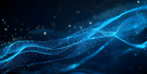 This abstract image features a vibrant light beam, surrounded by moving particles, evoking a futuristic aura.