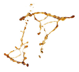 Fototapeta premium Splash soyu soy sauce coffee drink texture graphic resource elements. Coffee drink Shape form droplet of espresso splashes into drop cola line tube attack fluttering in air and stop motion freeze shot