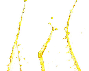 Fruit beverage water elements in line form . Fresh splashing and flowing jets, white background...
